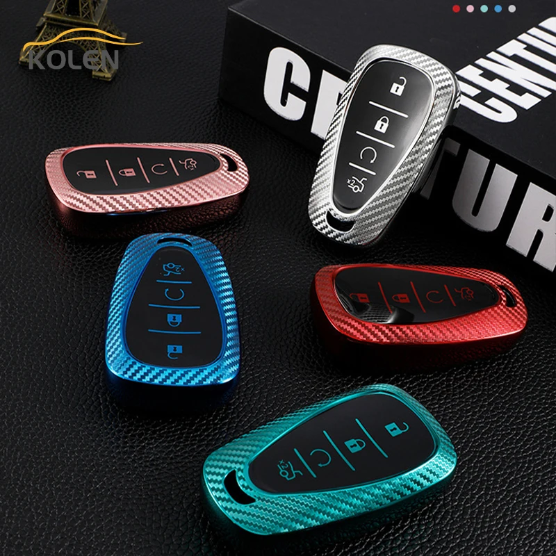

Carbon Fiber TPU Car Smart Key Case Cover For Chevrolet Malibu Equinox Cruze Camaro Volt Bolt Trax Spark Sonic Holder Shell Fob