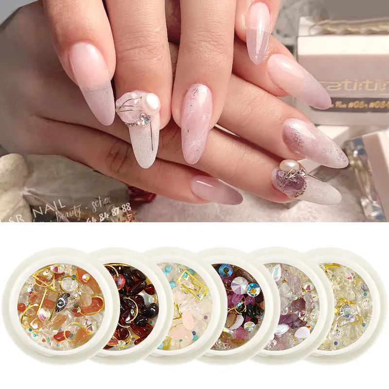 

1 Box of 3D Pearl Shell Nail Accessories Metal Water Diamond Head Nail Decoration UV Gel Sheet Sliding DIY Nail Design Supplies