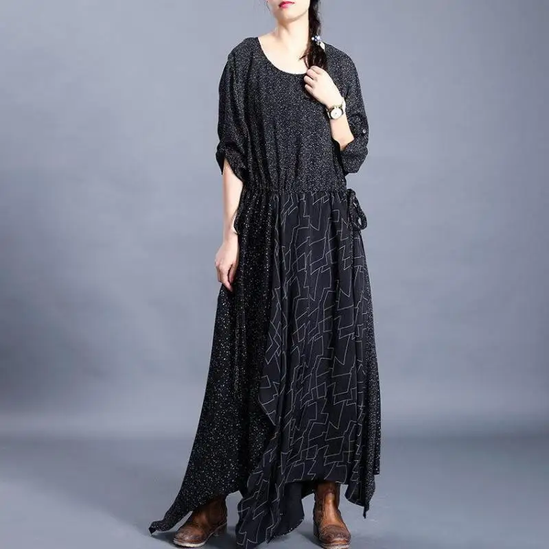 Женское асимметричное платье Johnature свободное свободного размера плюс с круглым