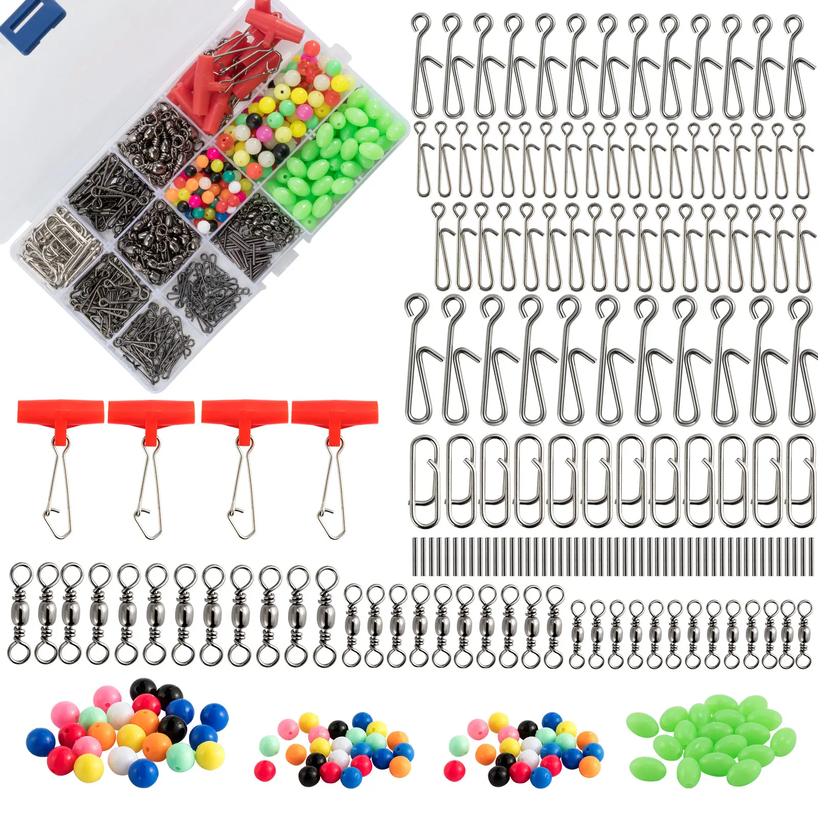 

465pcs Carp Fishing Tackle Accessories Kit Box Saltwater Fishing Swivel Quick Change Snaps Fast Link Clips Fishing Beads