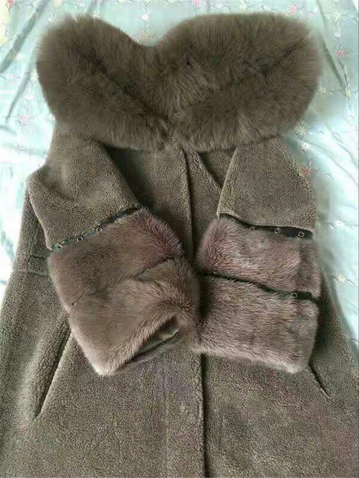 HANZANGL женские шубы из искусственного меха пальто новое зимнее овечье стриженое пальто лисий мех с капюшоном женская теплая длинная куртка верхняя одежда
