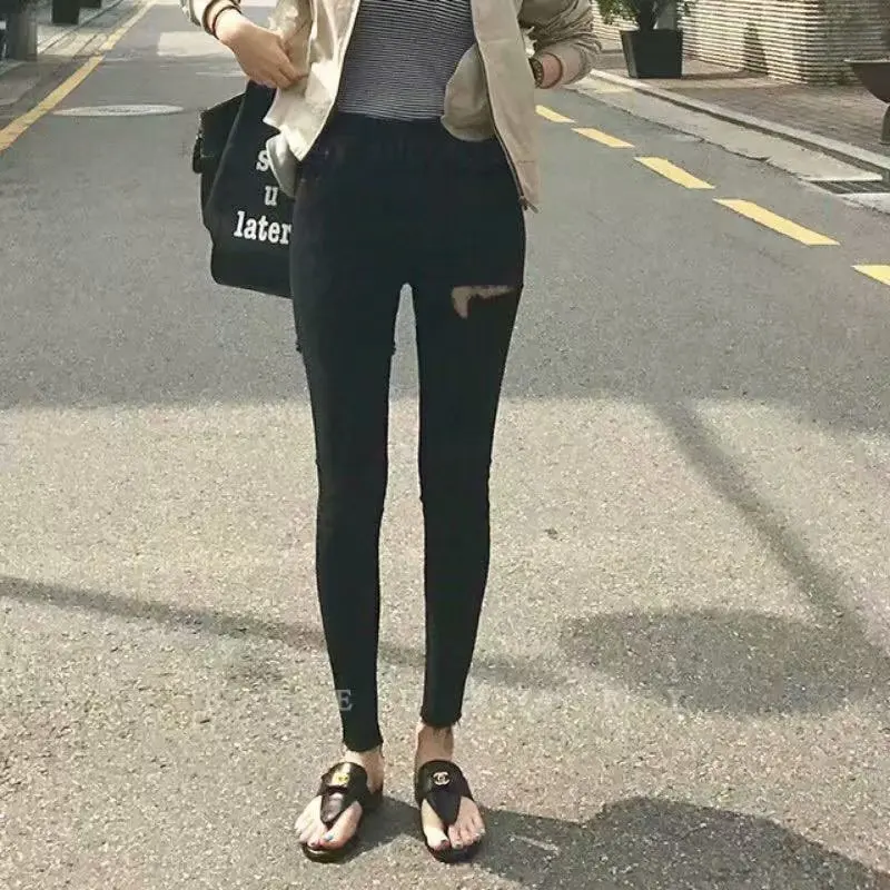 GOPLUS рваные женские джинсы деним цвет синий черный Большие размеры узкие Высокая