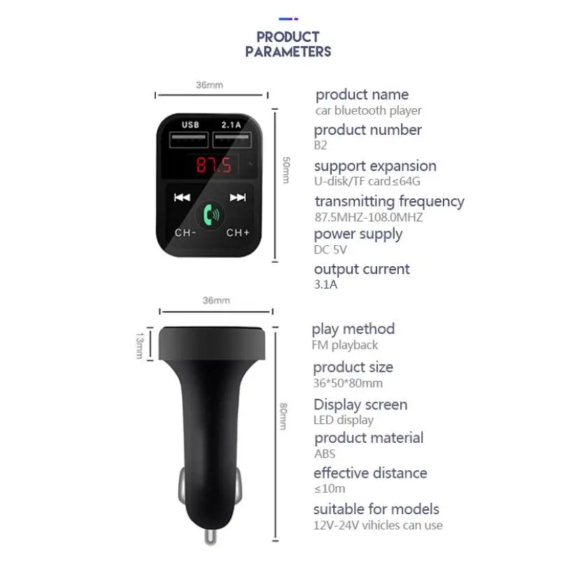 Handsfree transmisor fm bluetooth автомобильный комплект fm-радио Передатчик Автомобильный mp3 плеер USB зарядное устройство Быстрая зарядка мобильный телефон модулятор