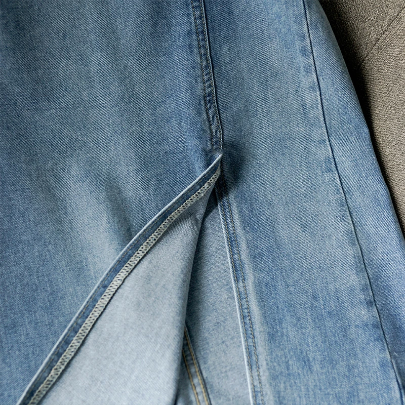 Женская джинсовая юбка KALENMOS синяя однобортная длинная повседневная с высокой