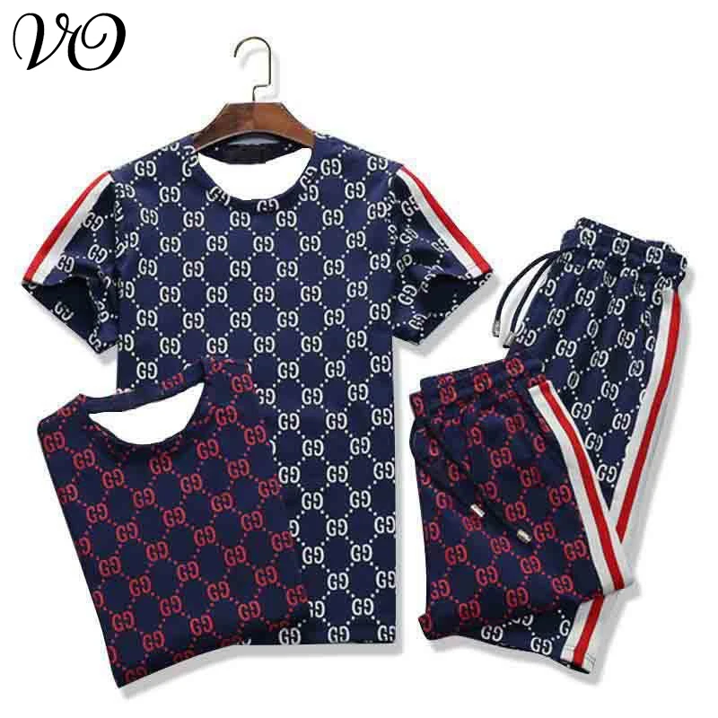 Мужской спортивный костюм из двух предметов повседневный с 3D принтом и шортами