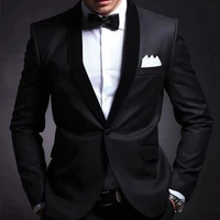 black wedding tuxedo for groom 2 piece slim fit men suits set shawl lapel custom prom business boyfriend jacket with pants 2021