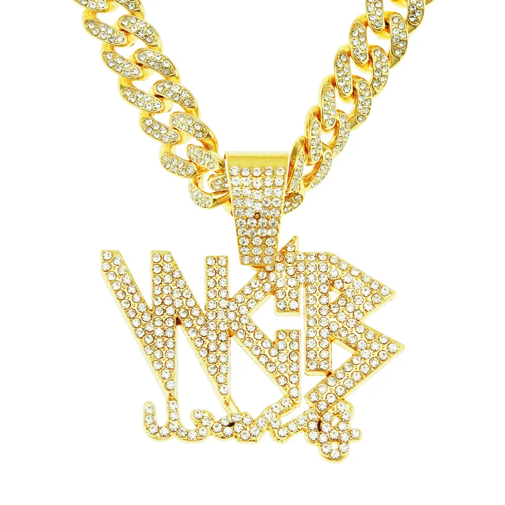 

2021 New Hiphop Hot Selling Hip Hop Jewelry Personalized Creativity Full Diamond Letter Pendant Cuban Chain Necklace