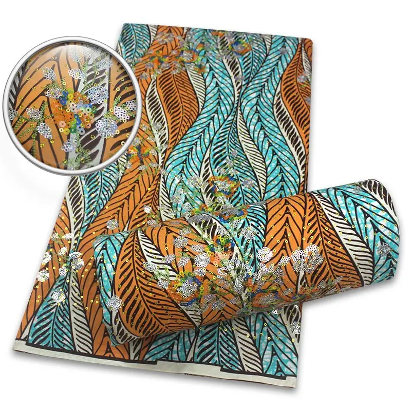 

Latest Sequins African Fabrics 100% Cotton Batiki Wax Prints Kitenge/Pagnes/Kikwembe Embroidered Sequins YXL-15
