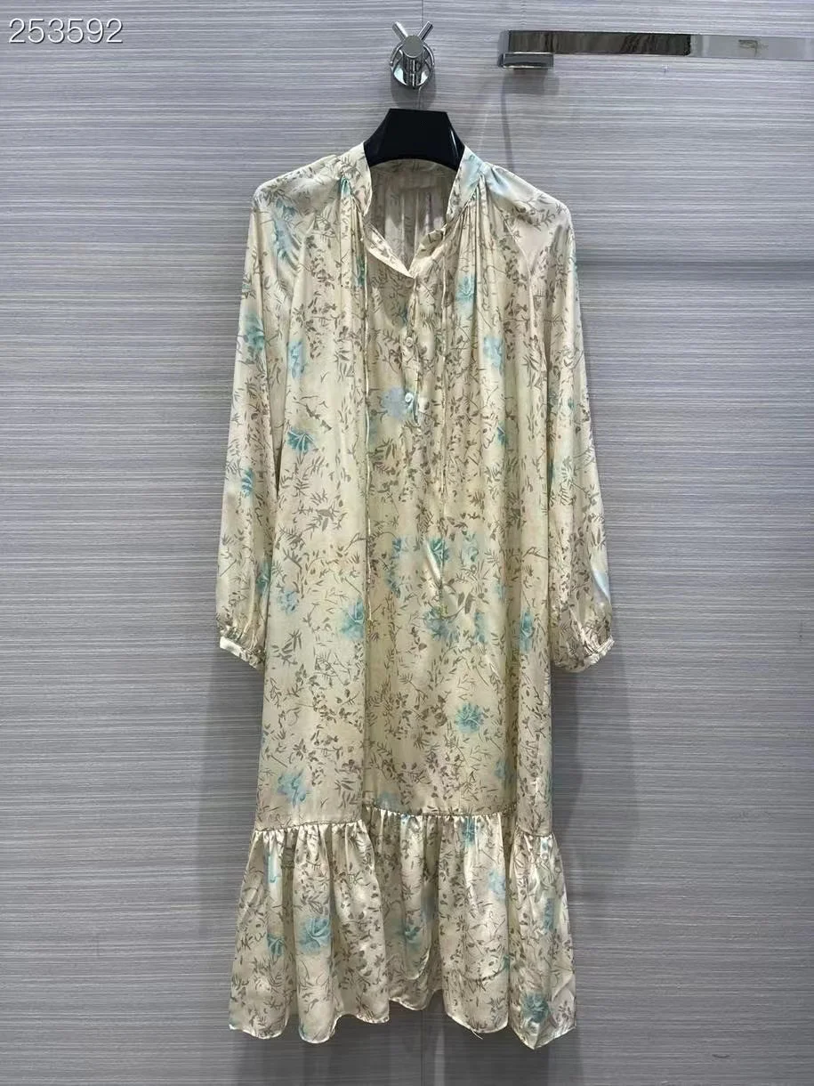 

Женское модельное платье миди Fyion, винтажное шелковое свободное платье с длинным рукавом и цветочным принтом, весна 2022