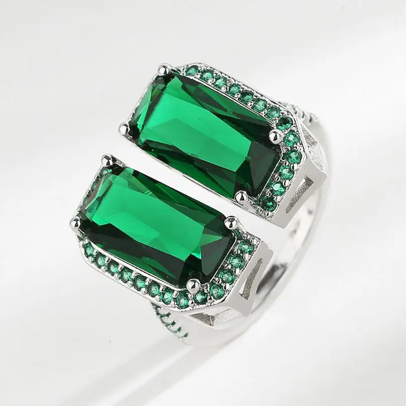 

KOFSAC New 925 Silver Rings For Men Trendy Luxury Zircon Green Geometric Rings Asymmetry Retro Finger Jewelry Engagement Gifts
