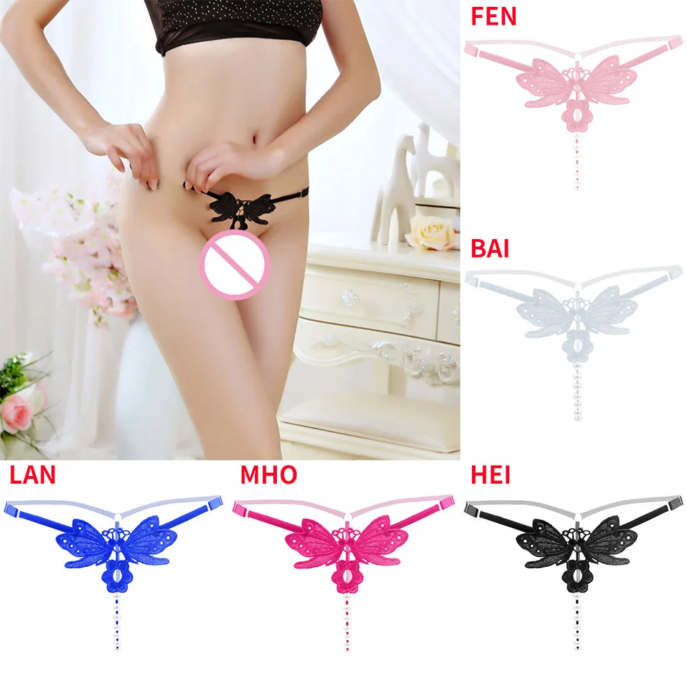 Женские Кружевные Трусы стринги с бабочками заниженной талией и искусственным