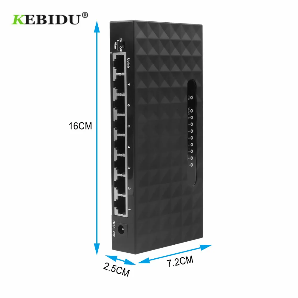 Kebidumei 8 портов пластиковый сетевой коммутатор гигабитный Настольный RJ45 Ethernet 1000