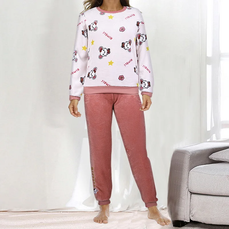 

2021 Womens Pajamas Set Winter Thick Warm Flannel Pajama Sets Cartoon Pyjamas Women Homewear Animal Sleepwear Female Pajama