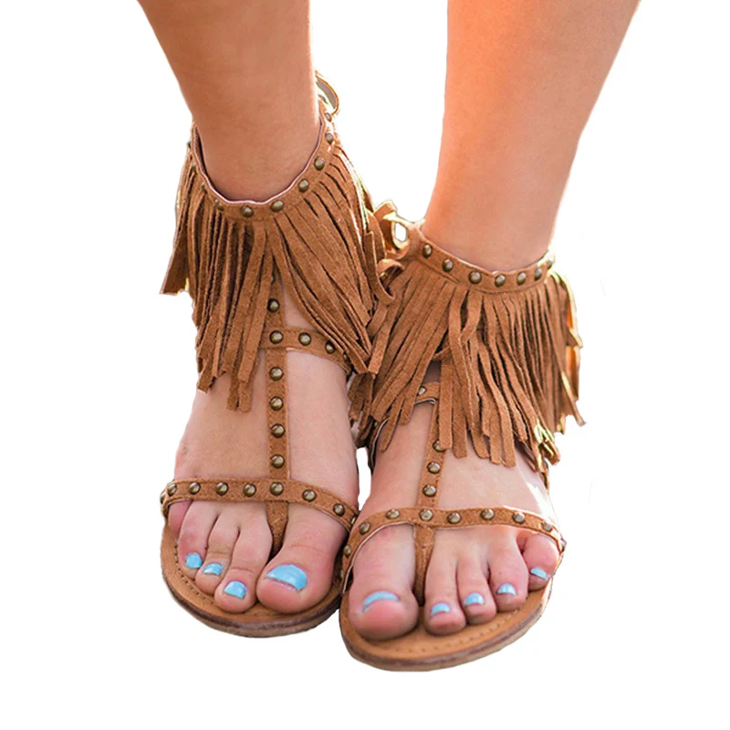 Женские сандалии удобные босоножки с кисточками Летние вьетнамки Модные сандали