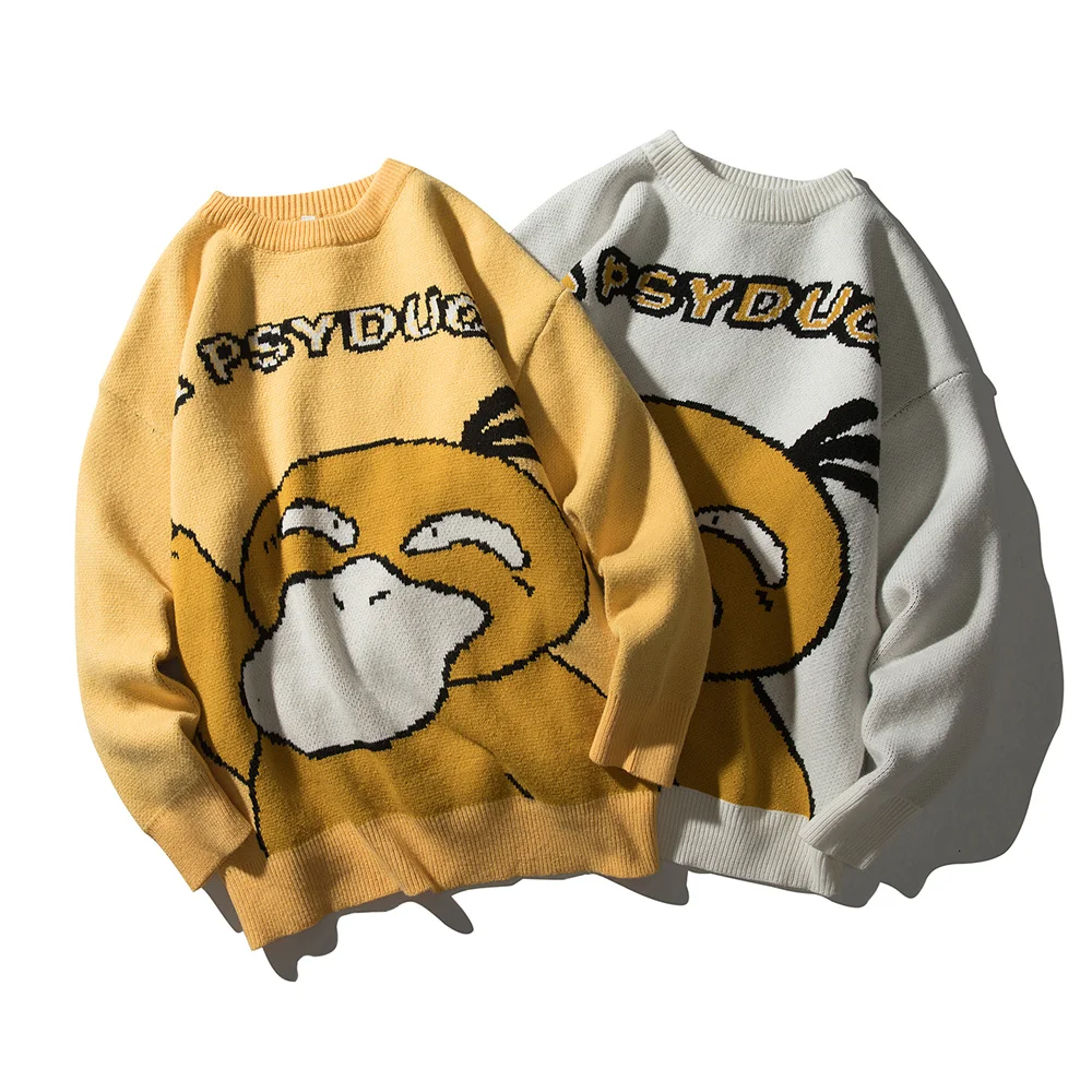 

Cute Cartoon Duck Sweater Pullover Men Print Knitted Sweater Hip Hop Harajuku Street Casual Fall Male Sweater