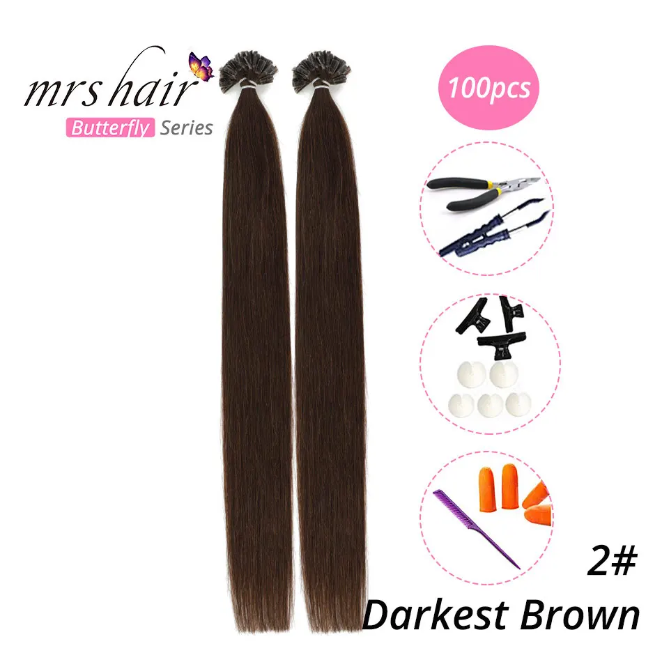 MRS HAIR, 1 г/шт., 14 дюймов, 16 дюймов, 20 дюймов, 24 дюйма, накладные волосы, прямые волосы Remy Nail, кератиновые человеческие волосы, 50 шт - Цвет: KUT02-100