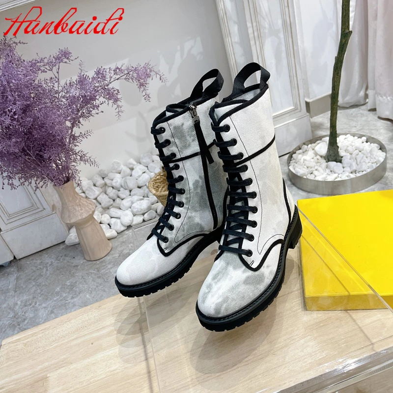 

Women Boots New Autumn Genuine Leather Platform Motorcycle Boots Mid-Calf Print Designer Shoes Round Toe Zipper Botas Femininas