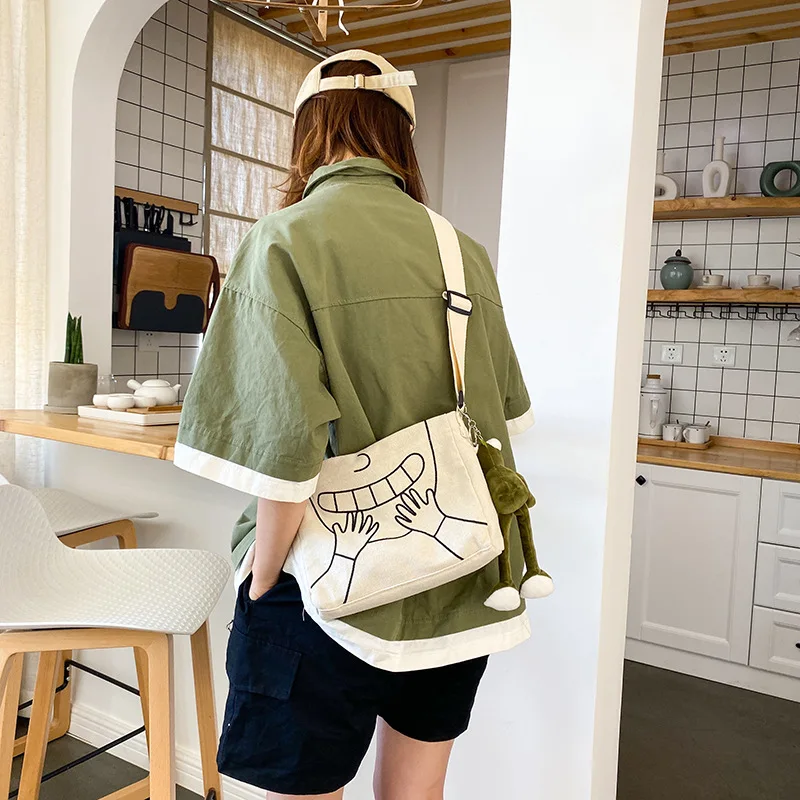 Сумка-мессенджер из парусины однотонная в Корейском стиле с мультяшным