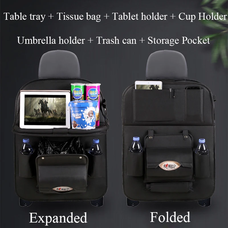Органайзер для спинки автомобильного сиденья из искусственной кожи с подносом