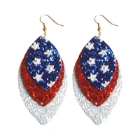 patriotic 4th of july stars glitter faux american flag earrings usa marquise dangle drop leather earrings