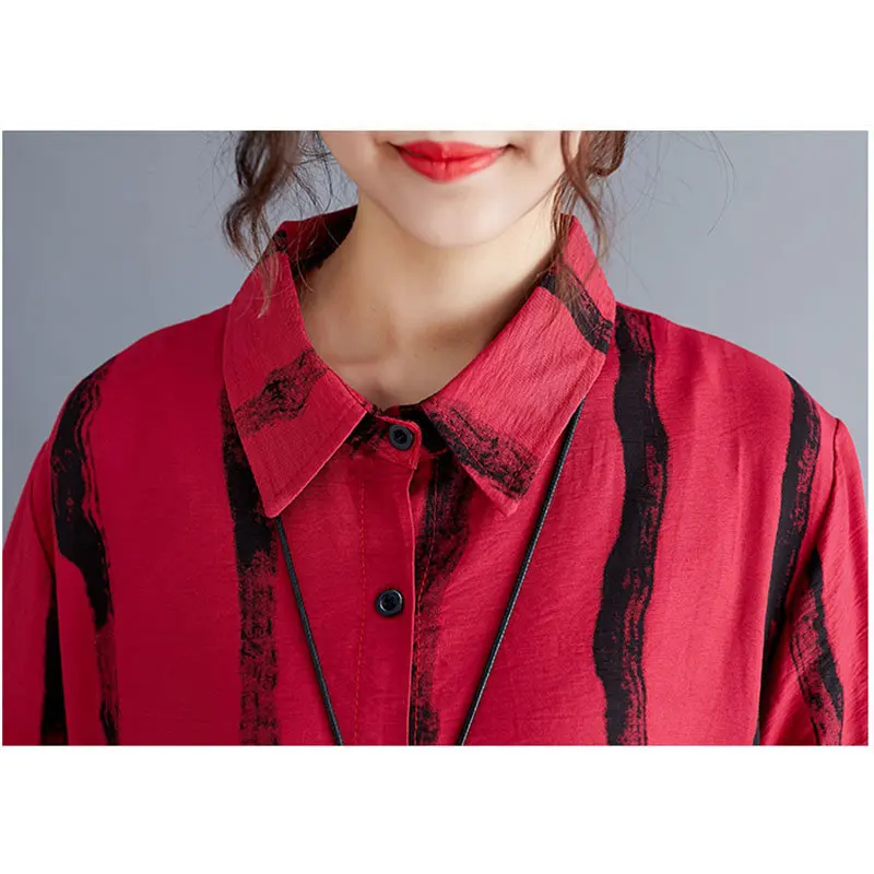 Женское свободное платье с отложным воротником Повседневное в полоску на