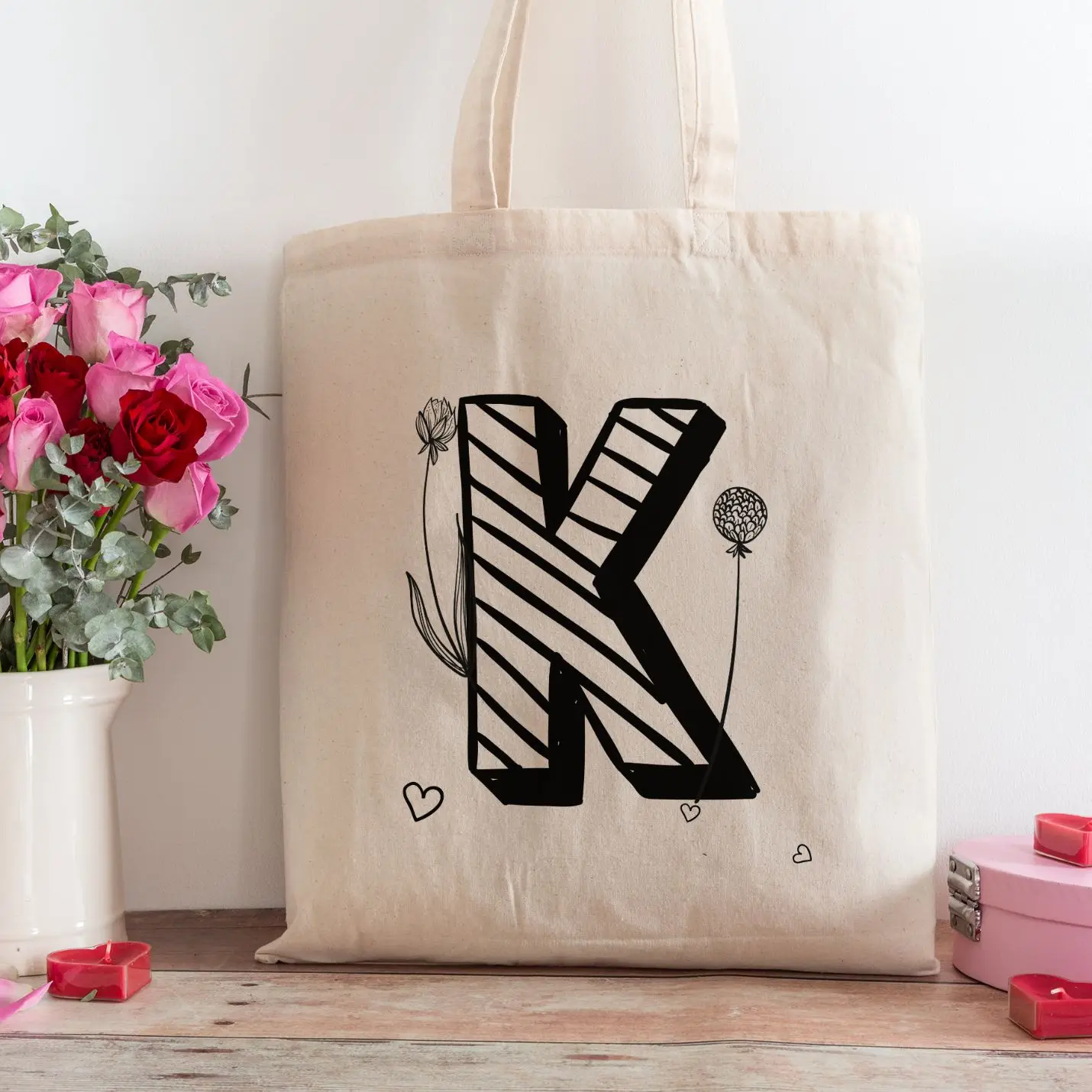 

K Letter Design Shopping Beach Tote Bag