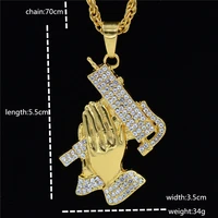 european and american rhinestone jewelry popular prayer hand gun pendant hip hop necklace mens fashion