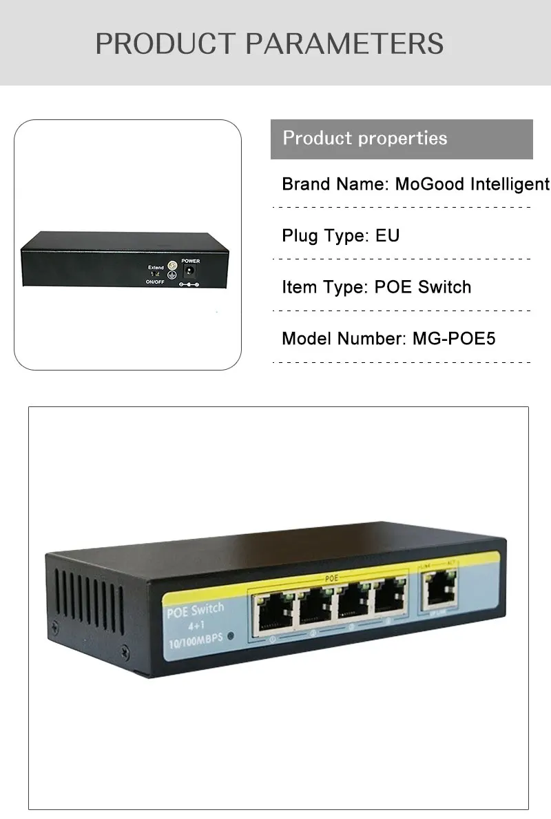 MoGood 5 Порты и разъёмы коммутатор PoE 802.3af/802.3at для 8CH NVR системы охранного видеонаблюдения(CCTV IP/PoE камер безопасности, 250 м расстояние передачи