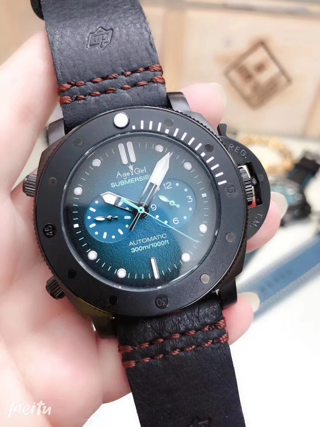 Leather Line Роскошные брендовые Новые Мужские автоматические механические сапфировые из нержавеющей стали черный синий резиновый Холст Кожа светящиеся часы Спорт 47 мм - Цвет: Leather Line