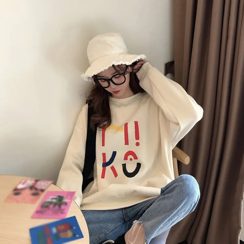 

Autumn and winter fashion alphabet hooded warm hoodie round neck fleece thick jumpers warm long-sleeved pullover A02