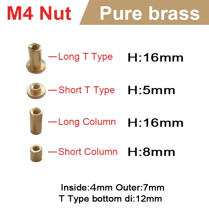

1pcs M4 Pure Brass Nut Cylindrical T-Nut For 1/12 RC Excavator Bulldozer parts