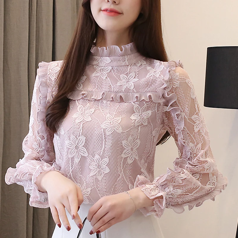 Блузки рубашка 2021 новая весенняя кружевная нижняя рубашки с цветочным принтом