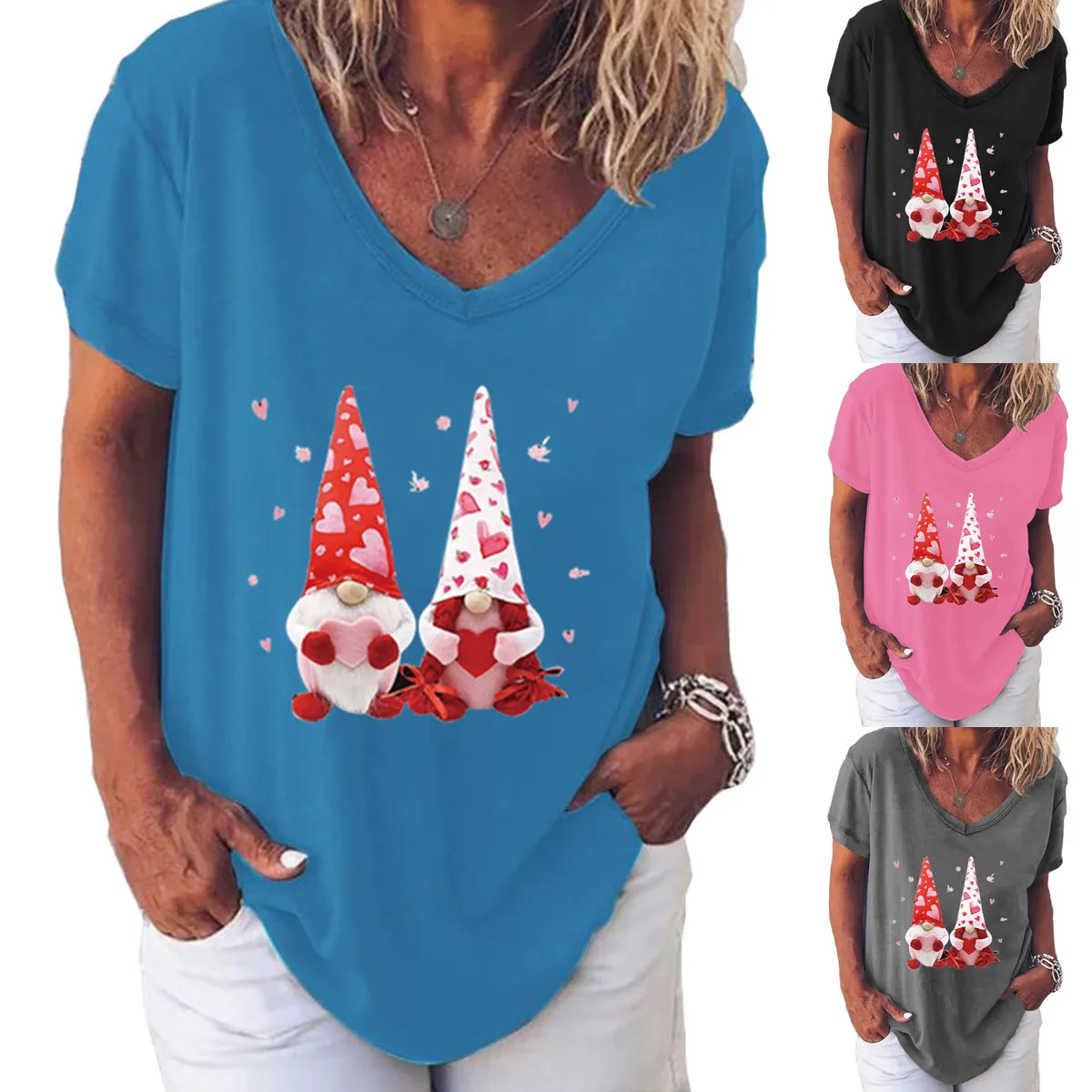 

Harajuku V Neck Short Sleeve Tee Top Christmas Cute Funny Graphic Print T-shirts Tops New Year T Shirts For Women 2022