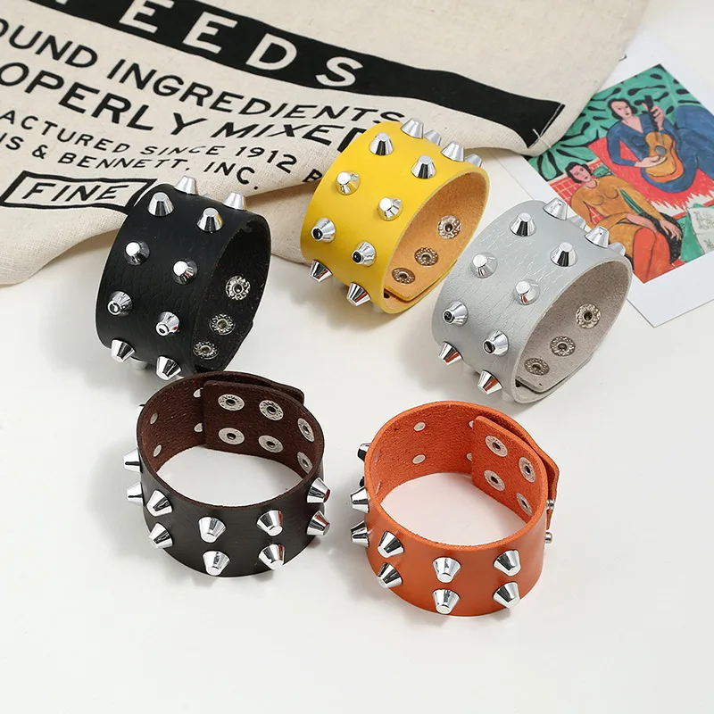 Металлический конусный стад кожаный браслет с заклепками Ретро стиль панк 5