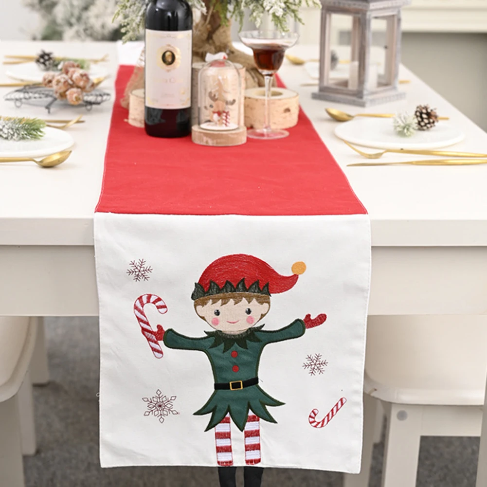 

Christmas Elf Table Runner Mat Tablecloth Dinner Placemat Party Table Mat Tapestry for Wedding Home Desktop Decorations