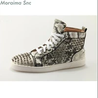 moraima snc lace up rivet casual flats shoes women sneakers shoes studded snakeskin leather luxury designer brand autumn boots