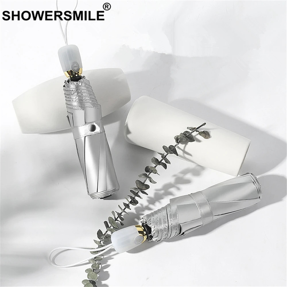 SHOWERSMILE серебряное покрытие Uv Защитный зонтик Umbrela для женщин солнце дождь три
