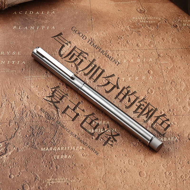 

HongDian Metal Stainless Steel Fountain Pen Fine Nib 0.4mm Matte Silver Excellent Writing Gift Ink Pen for Business Office Home