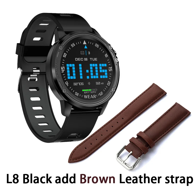 B add brown Leather Смарт-часы L8 IP68 Водонепроницаемые Смарт-часы спортивные фитнес-трекер мужские Смарт-часы с ECG PPG Пульс артериального давления PK L5 KW10 - Цвет: B add brown Leather