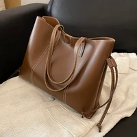 stylish drawstring design shoulder bag for womens high capacity shopper bag handbag ladies soft pu leather tote bag female bag