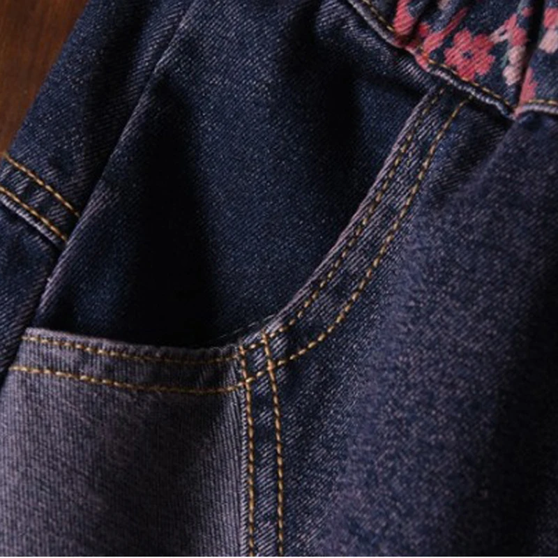 Женские юбки с аппликацией потертые свободные средней длины джинсовые хлопковые