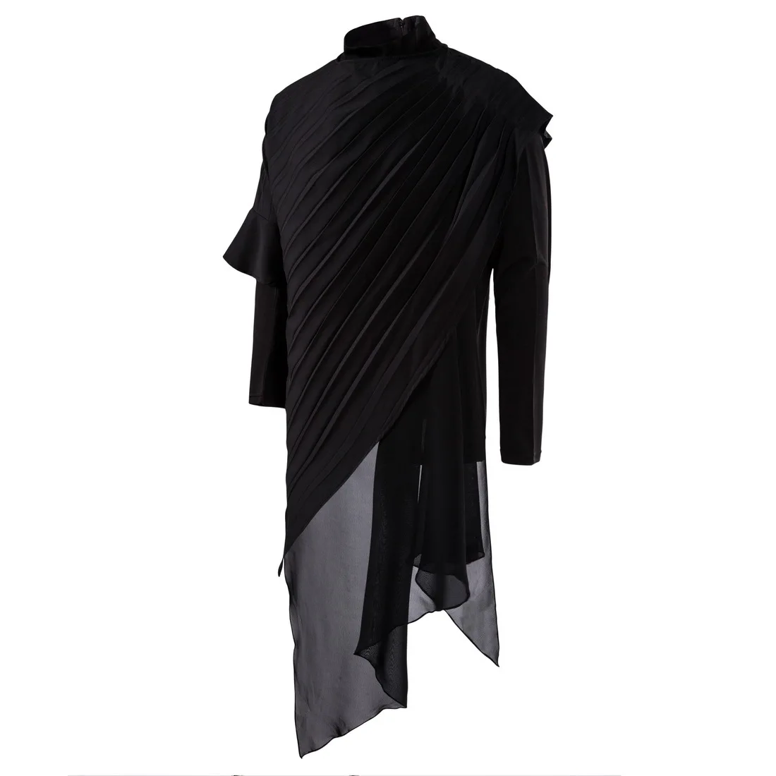 

Fake two black T-shirt men's fashion irregular hem long-sleeved streetwear men's Harajuku casual T-shirt men