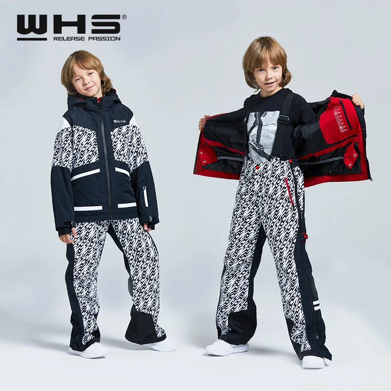 WHS Новых Мальчиков лыжные костюмы подросток снег куртка ветрозащитный пальто и брюки дети лыжный костюм водонепроницаемый одежда 4-16 лет зимой