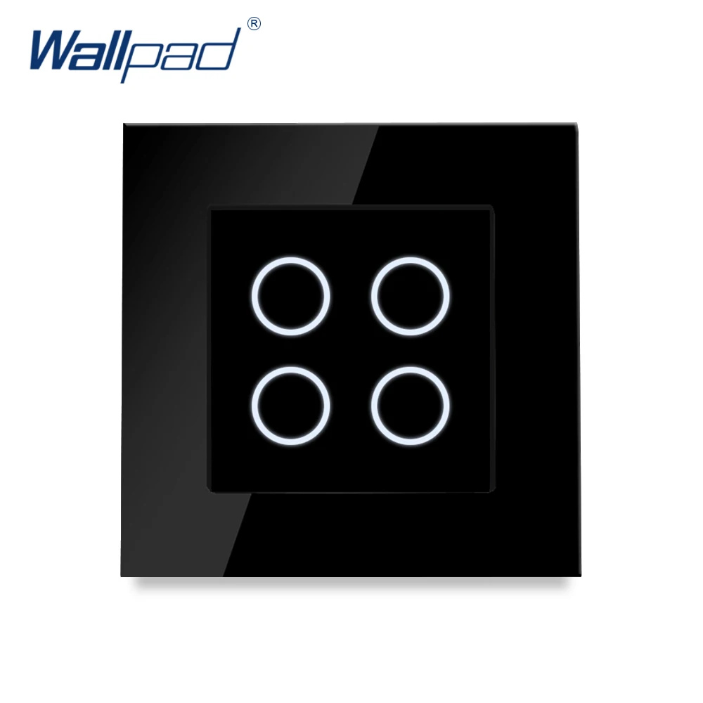 

Сенсорный переключатель Wallpad 4 Gang 2 Way, черная Хрустальная панель из закаленного стекла, размеры 86*86 мм