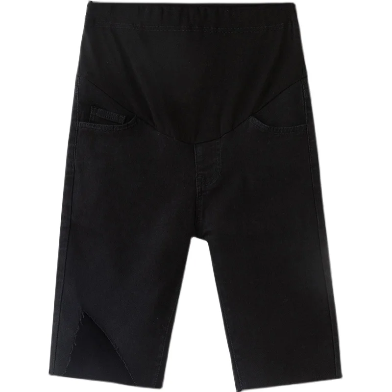 

8898# Summer Thin Black Stretch Denim Maternity Short Jeans Elastic Waist Belly Shorts For Pregnant Women Chic Pregnancy Pants