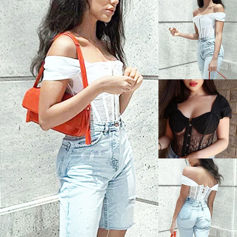 

Женский модный Кружевной Топ без бретелек с завязкой сзади