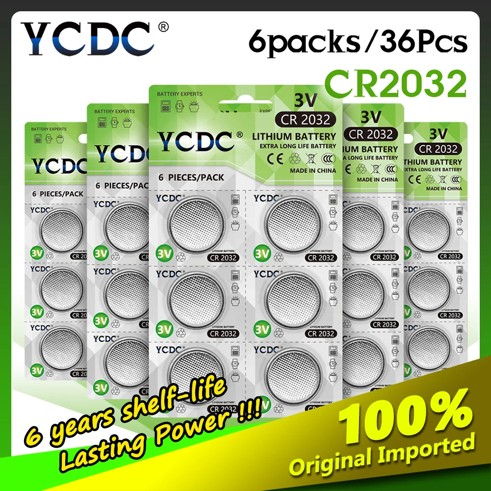 YCDC 6 шт. 36 оригинальная 2032 Кнопочная батарея CR2032 часы 3 В батарея. Пульт
