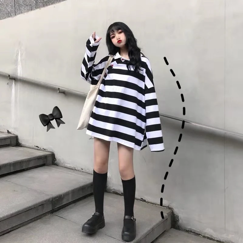 Женские толстовки в Корейском стиле Ins Chic Ulzzang свободная толстовка полоску для