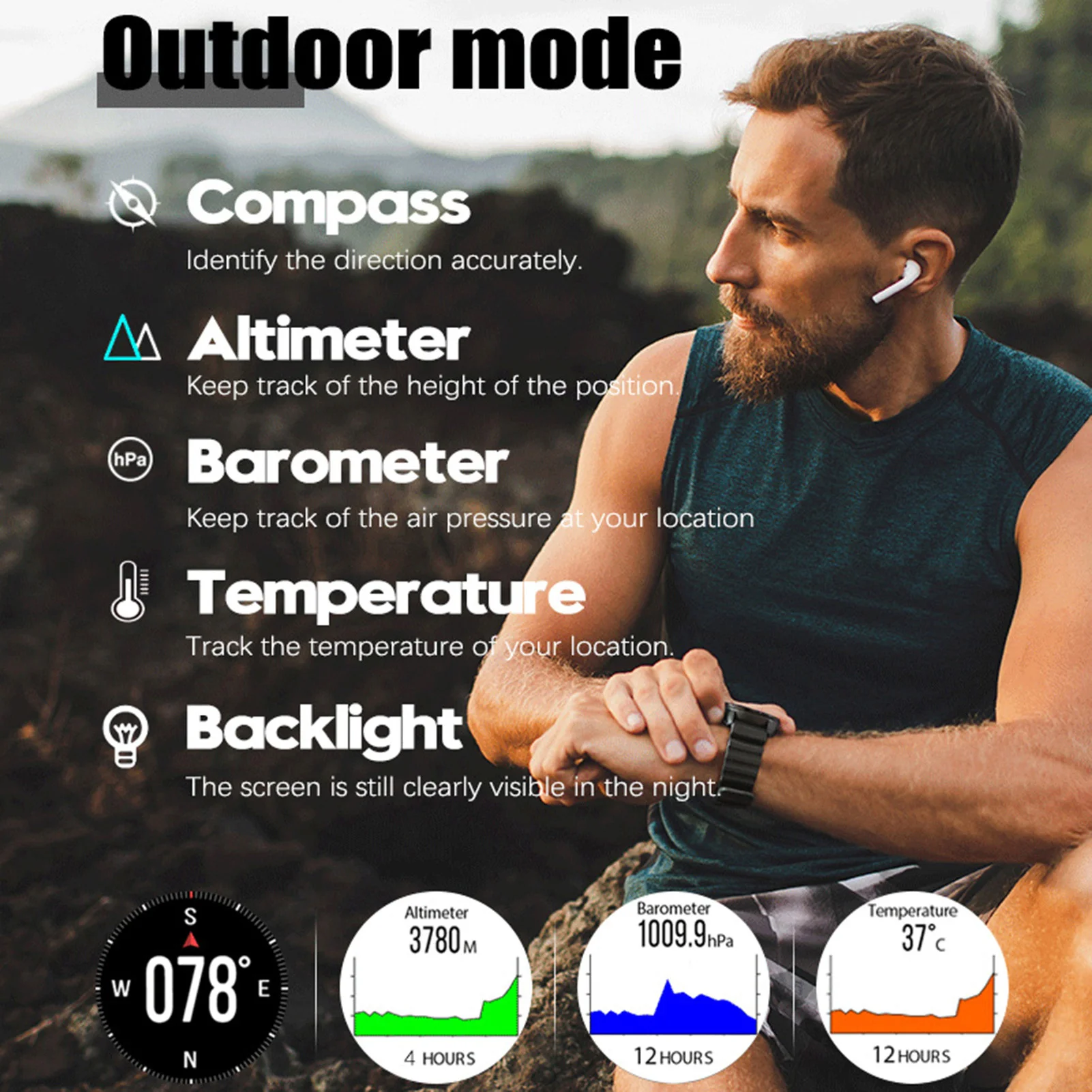 NORTH EDGE Range5 Watches Smart Watch Men Women Heart Rate Monitor Fitness Sport Watches GPS Activity Tracker Smartwatch