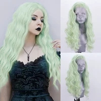 charisma synthetic lace front wig light green wig natural hairline glueless wigs for women long wavy hair cosplay wigs